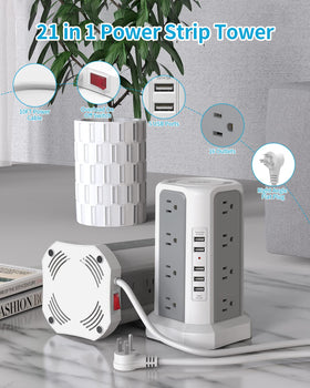 Fararaka power strip tower showing 10 ft extension cord for flexible placement.