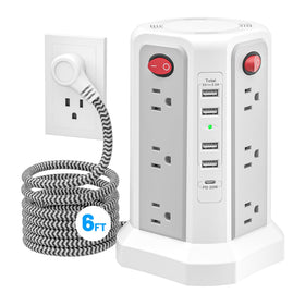 Fararaka power strip tower 6ft offers flexible outlet access for multiple devices.