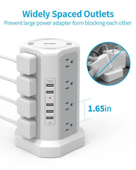 Surge protection and overload safeguards protect connected devices.