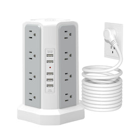 Fararaka surge protector tower with 16 outlets and 5 USB ports for versatile home charging.
