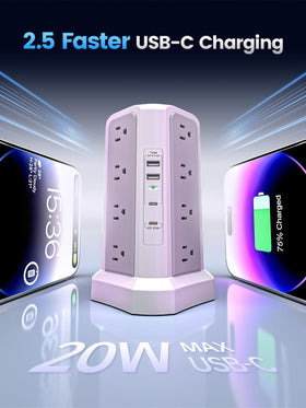 Fararaka surge protector tower side view highlighting the 6ft cord.