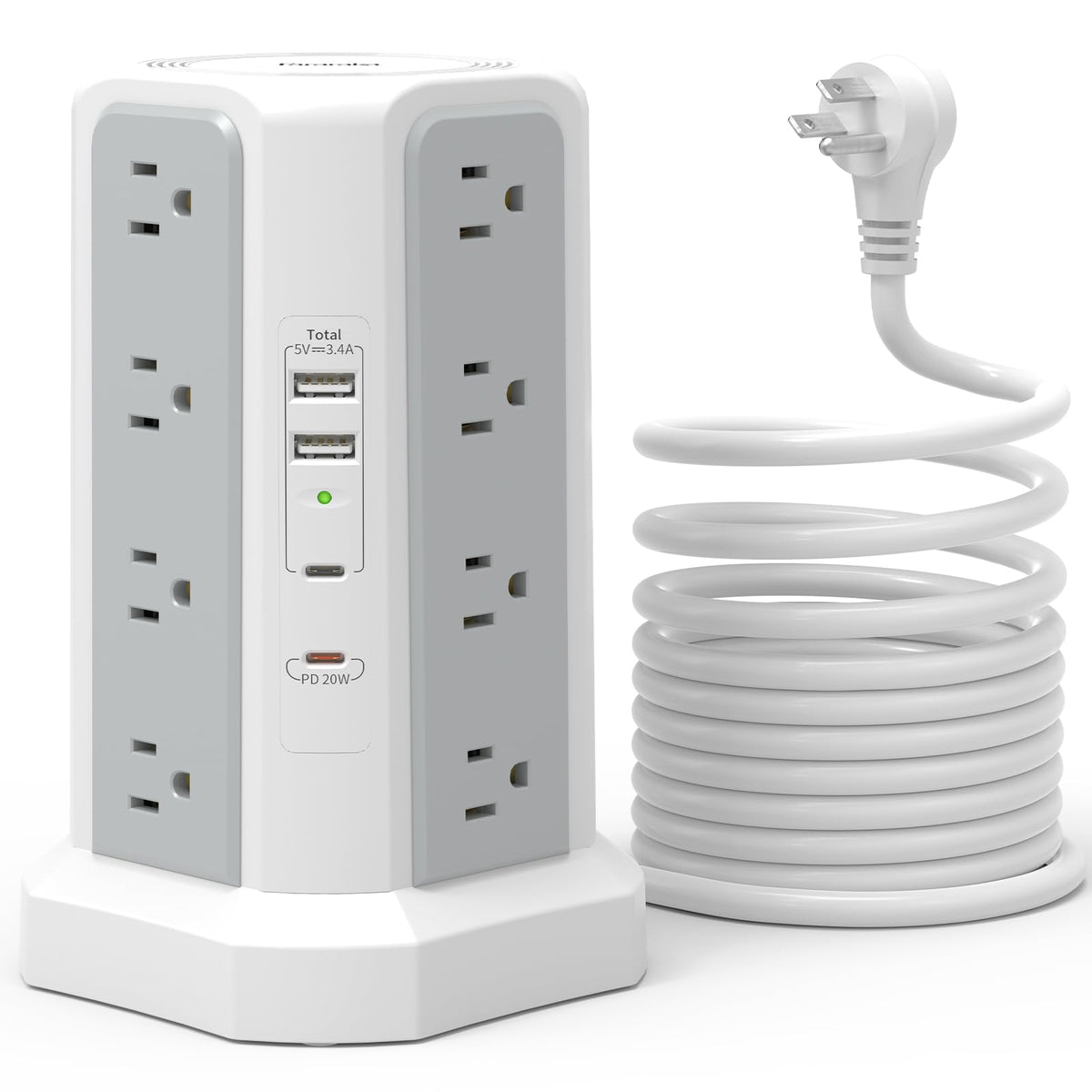 Fararaka surge protector tower top view with outlets for desk organization.