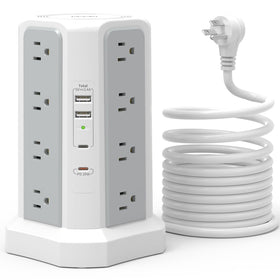 Fararaka surge protector tower top view with outlets for desk organization.
