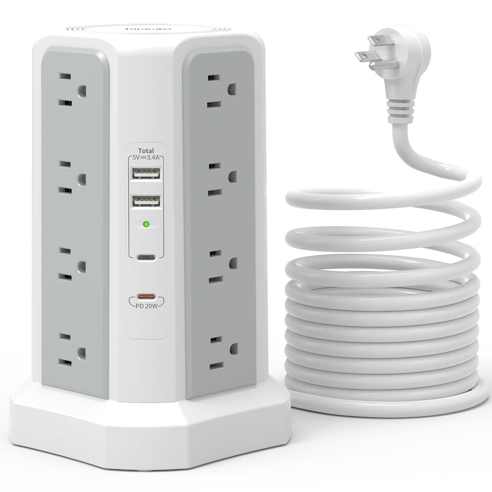 Fararaka surge protector tower top view with outlets for desk organization.