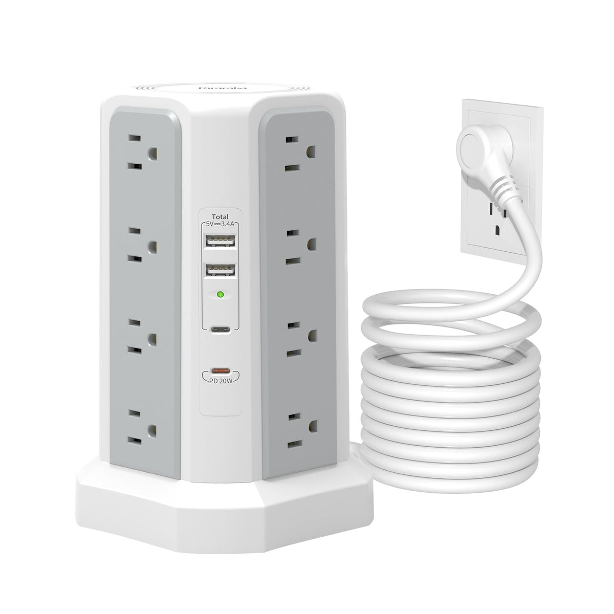 Fararaka surge tower with 16 outlets keeps your desk organized.