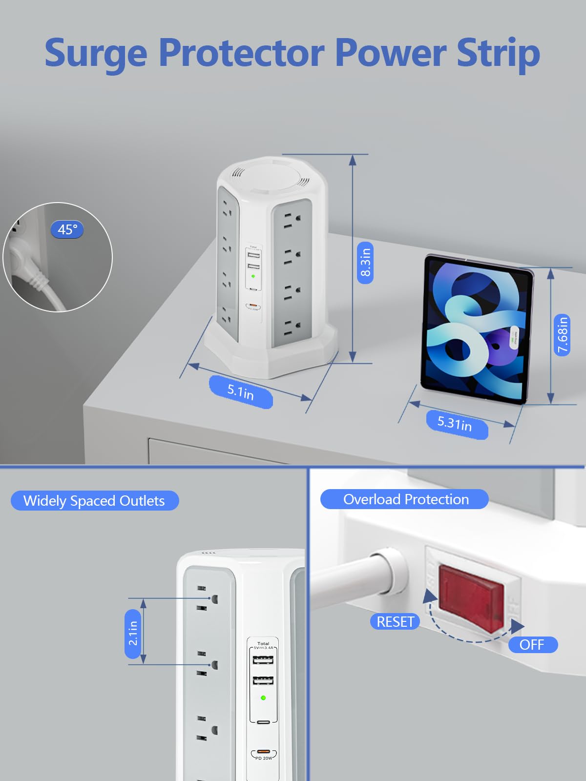 Fararaka surge tower is ideal for dorm rooms and home offices.