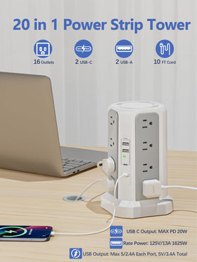 Fararaka surge tower's 4 USB ports power multiple devices efficiently.