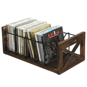 FARM IN CD Storage Holder with 5 slots in rustic wood and metal for organized media