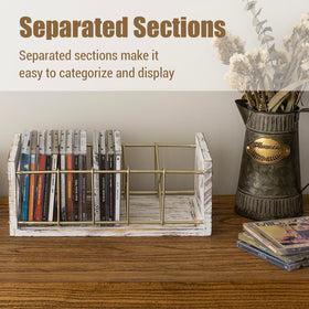 Farm In DVD Storage with gold-tone metal accents, enhances farmhouse style.