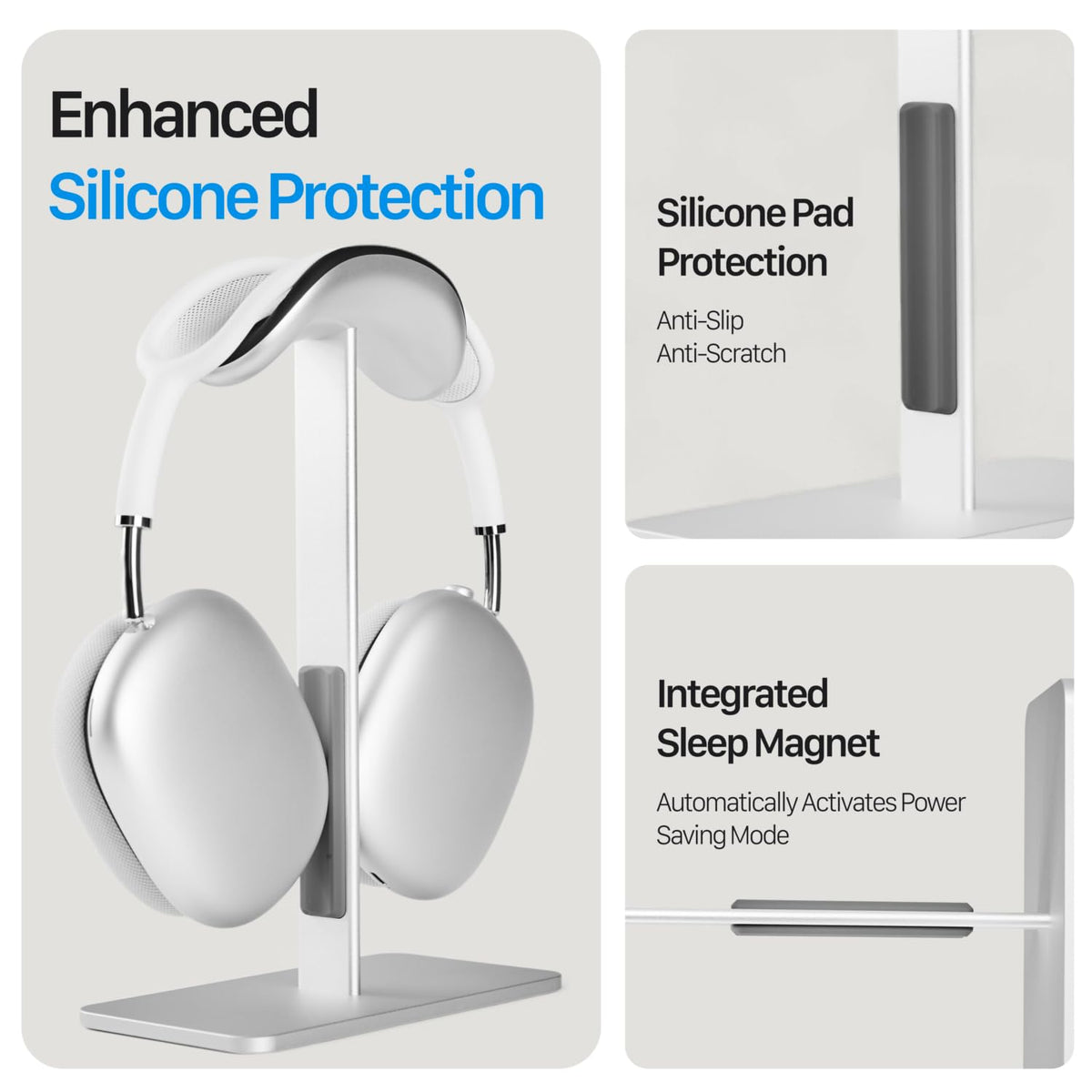 FARWAYVIEW stand with AirPods Max mounted demonstrates snug, even support