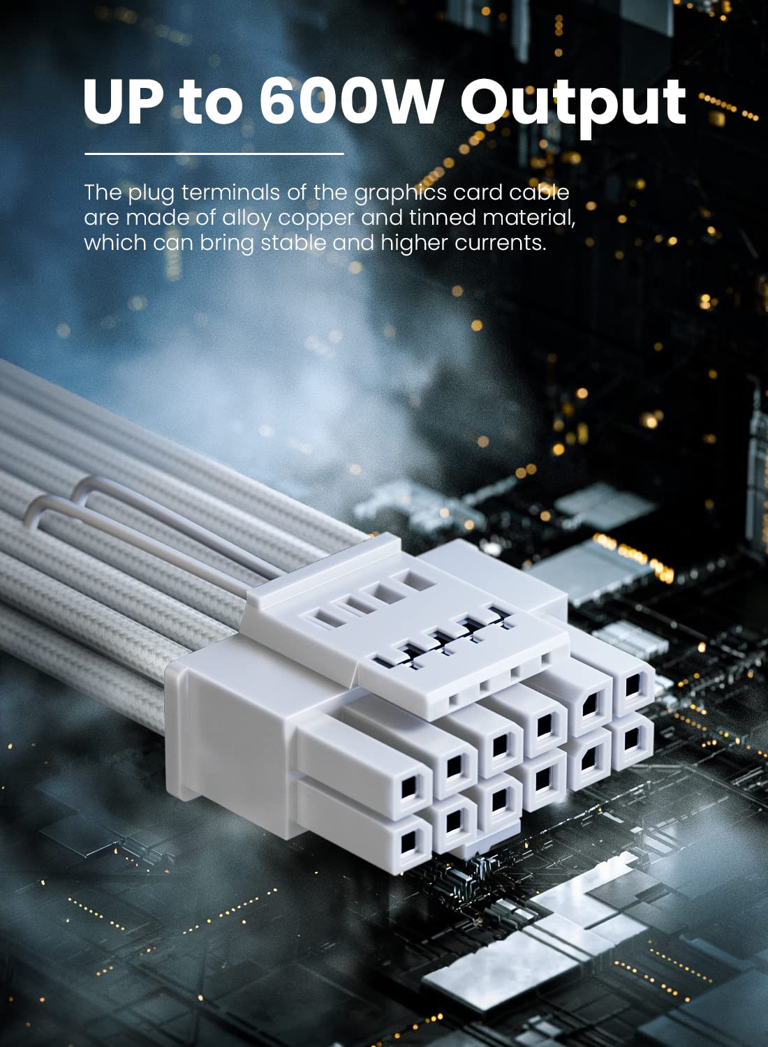 Fasgear 16pin 12+4 to 2x8pin sleeved connector close-up for stability