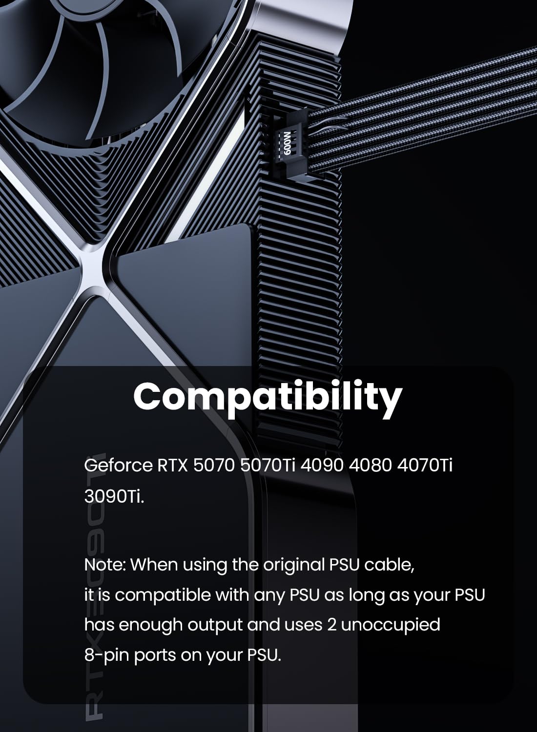 Fasgear GPU cable with 2x8pin female connectors for stable power delivery.