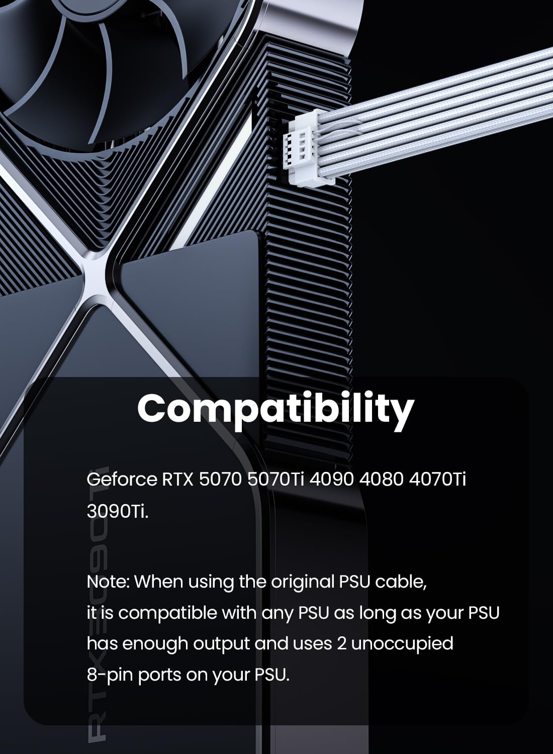 Fasgear PCIe 5.0 12VHPWR extension cable in-use with GPU