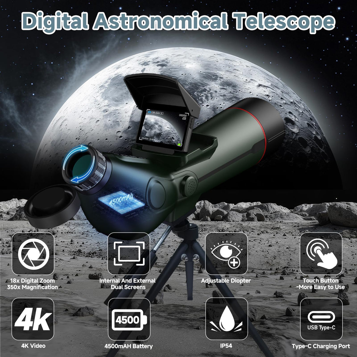 Fashionari Smart Telescope demonstrates 300mm focal length for long-distance viewing.
