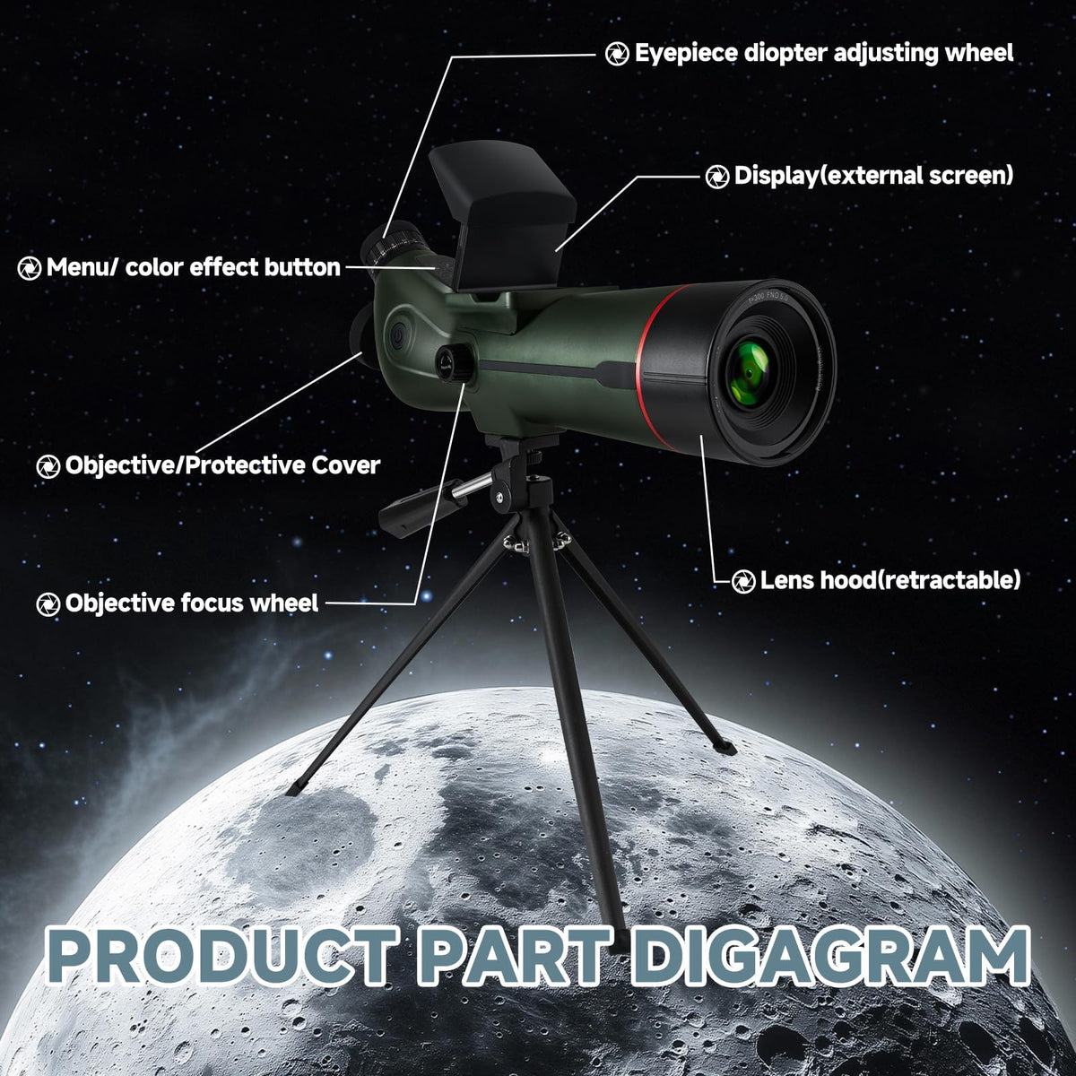 Fashionari Smart Telescope tripod included for stable long-distance viewing.