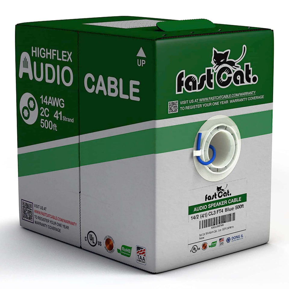 fast Cat 14 AWG speaker wire in blue bulk for in-wall runs