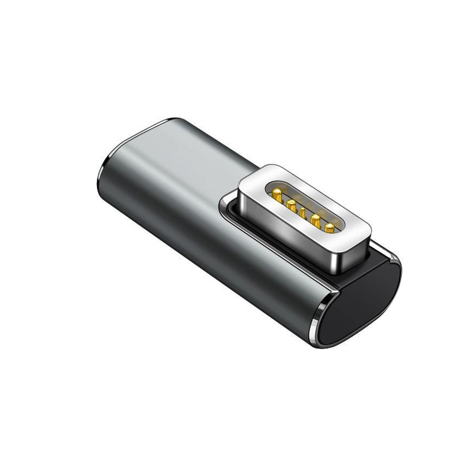 FASTELECTRIC Magnetic L-Tip USB-C adapter beside a MacBook Pro for quick magnetic docking.