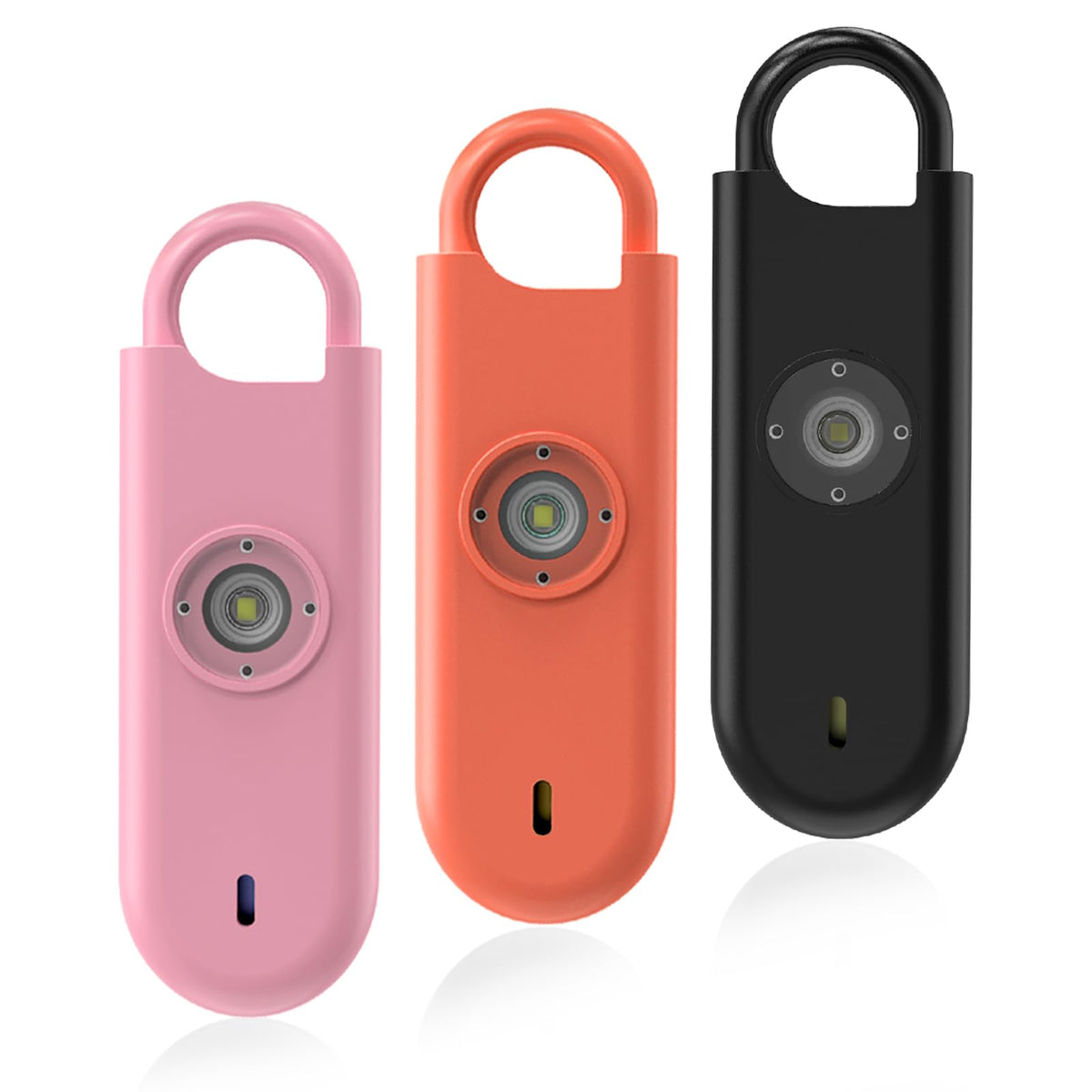 Fauxomor pink 140dB alarm keychain activates a loud alert for personal safety.
