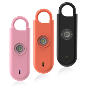 Fauxomor pink 140dB alarm keychain activates a loud alert for personal safety.