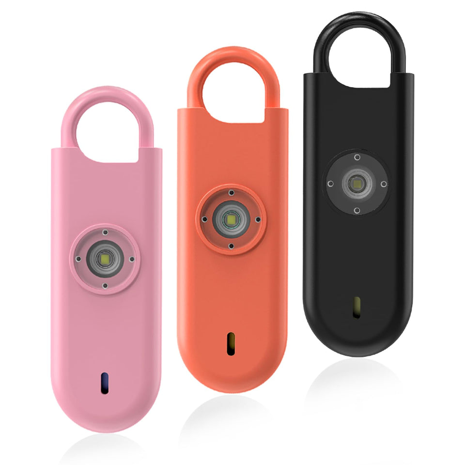 Fauxomor pink 140dB alarm keychain activates a loud alert for personal safety.