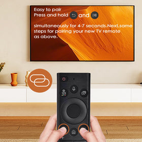 FAVLOV remote beside Samsung TV setup in living room