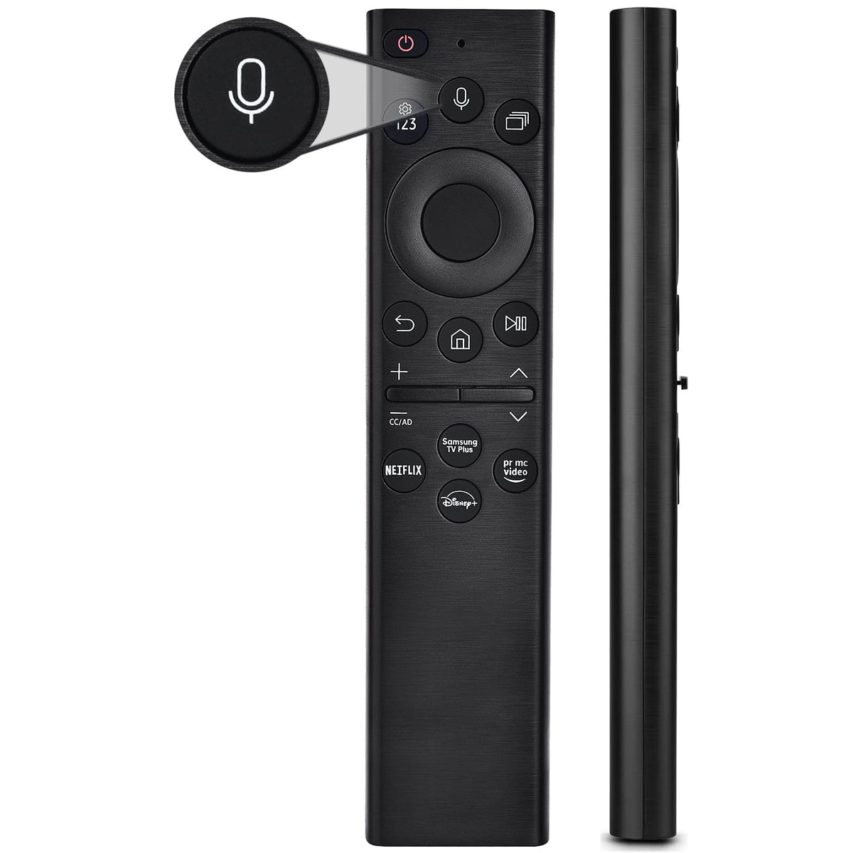 FAVLOV Samsung voice remote front view with shortcuts for quick access