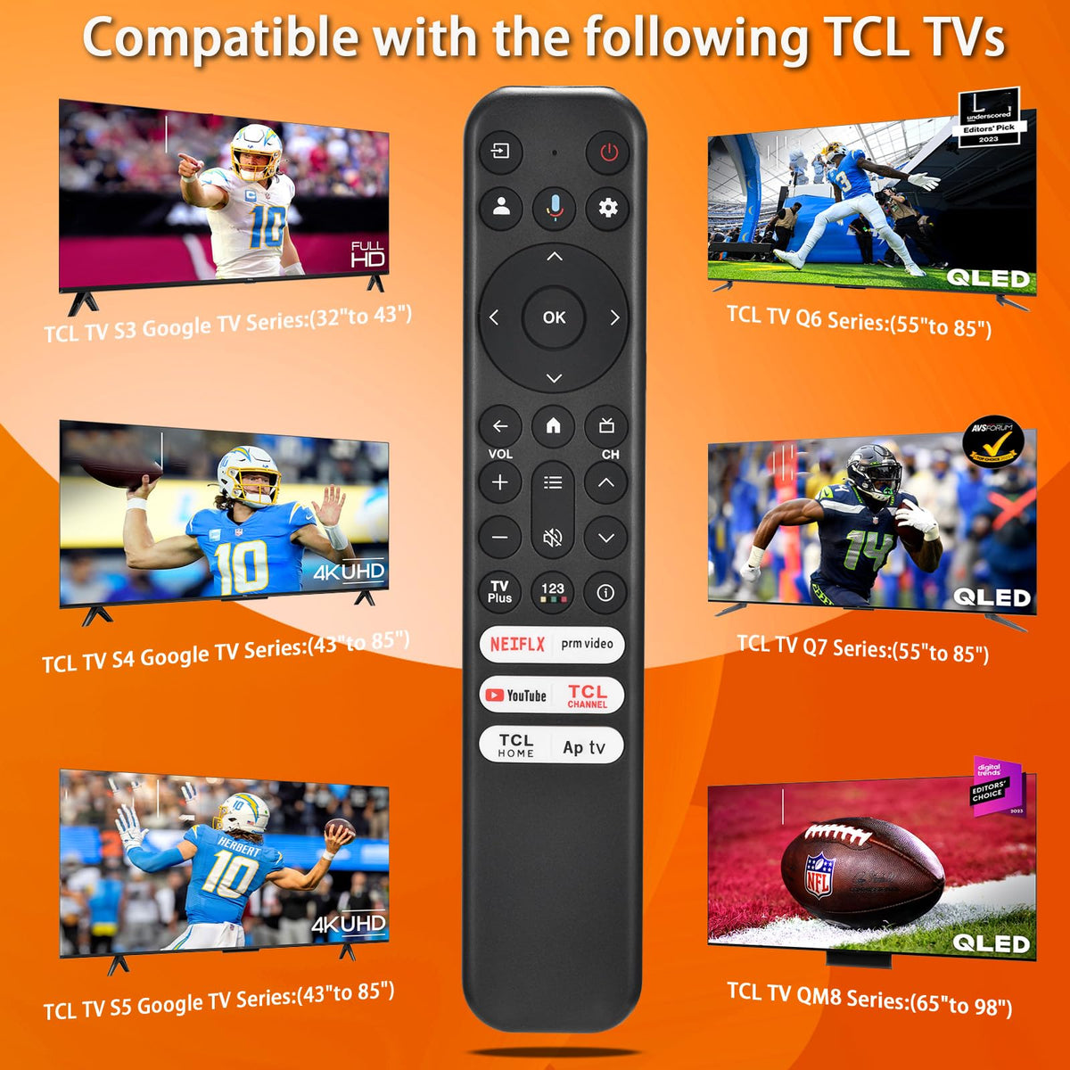 Six quick-link buttons on FAVLOV remote for apps