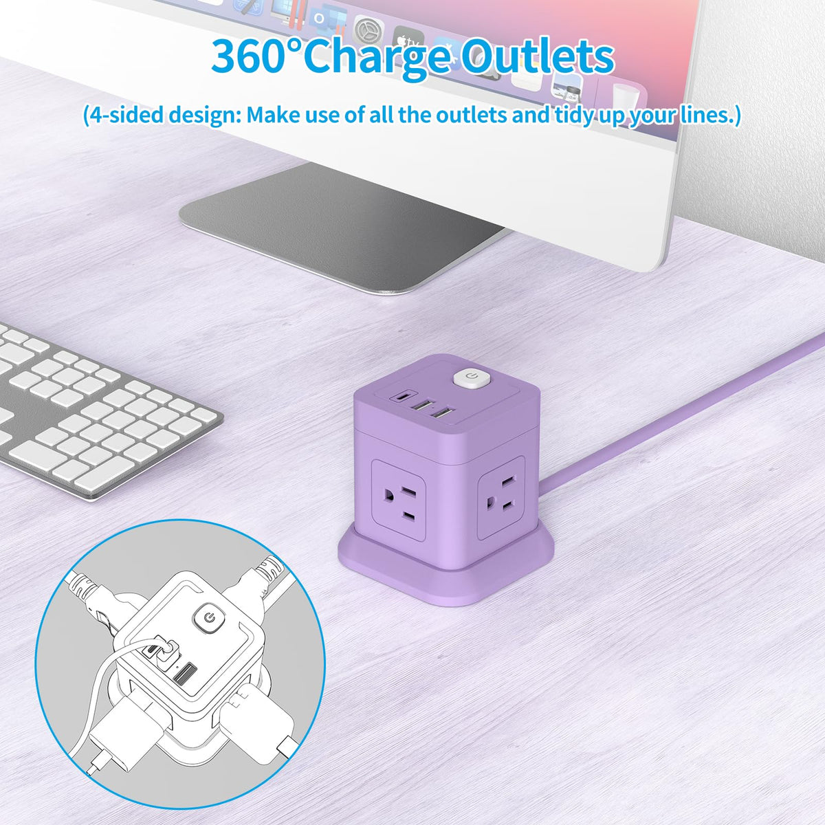 FDTEK Cube Power Strip 10 ft cord extending reach across a room.