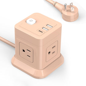 FDTEK Cube Power Strip with four widely spaced outlets for simultaneous charging.