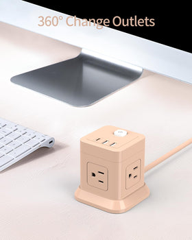 FDTEK Cube Power Strip compact portable design fits desks and travel