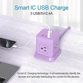 FDTEK Cube Power Strip on a compact desk setup for home office.