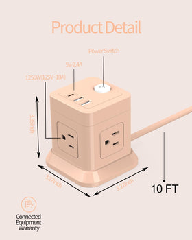 FDTEK Cube Power Strip flat plug designed to fit behind furniture.