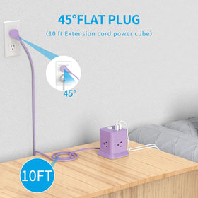 FDTEK Cube Power Strip flat plug designed to avoid blocking wall outlets.