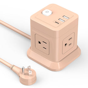 FDTEK Cube Power Strip with four outlets and three USB ports for organized charging