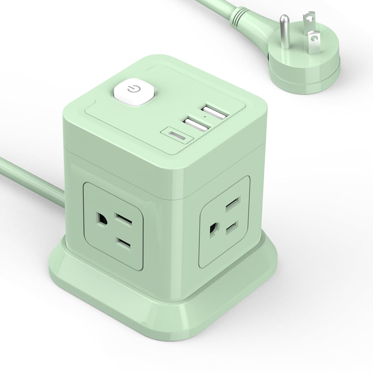 FDTEK Cube Power Strip with four outlets and three USB ports for clutter-free charging