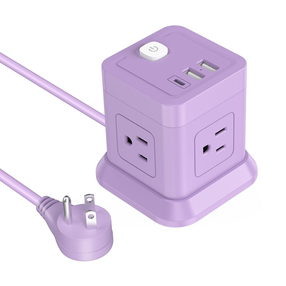 FDTEK Cube Power Strip with four widely spaced outlets keeps large adapters from blocking each other.