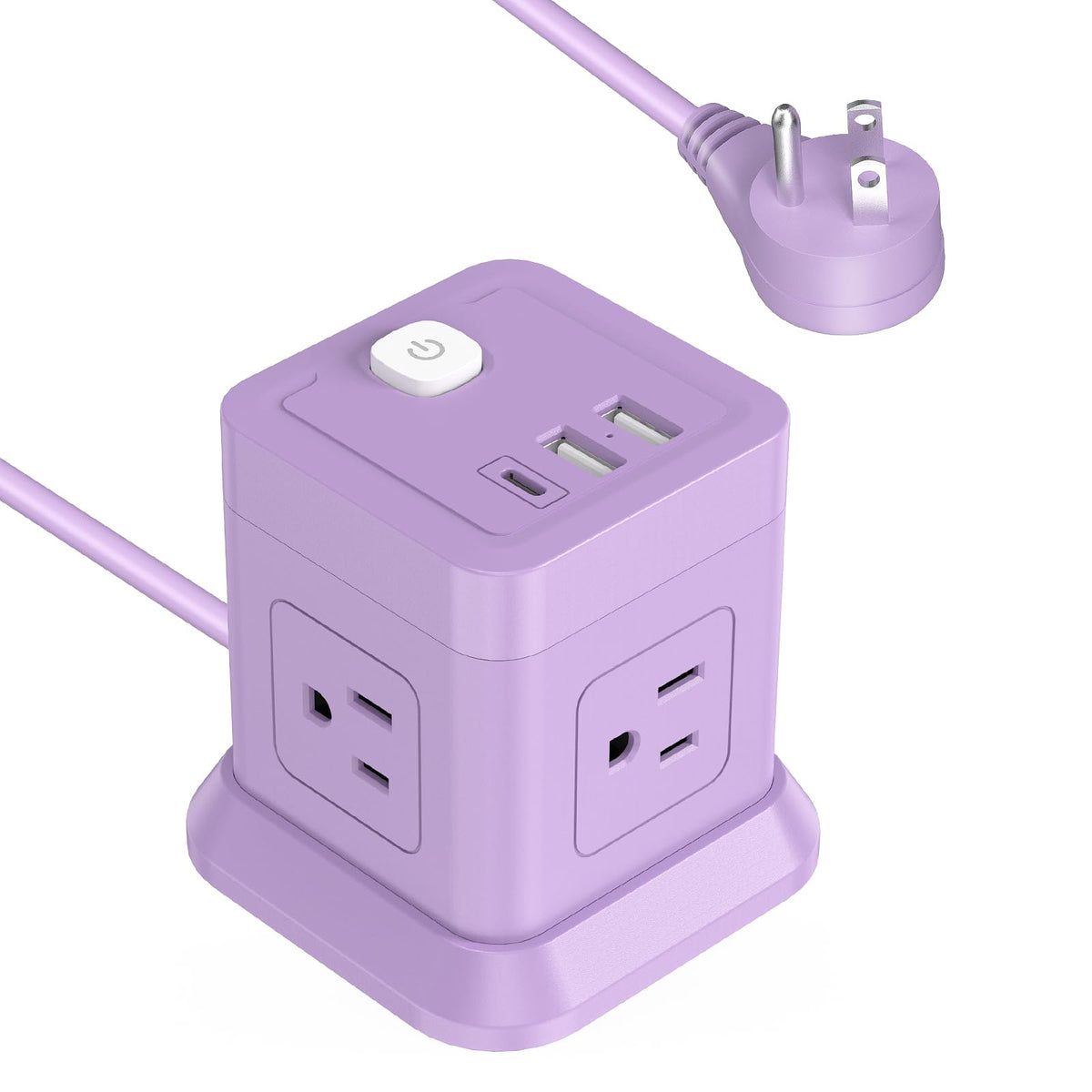 FDTEK Cube Power Strip front view showing four outlets for organized charging.