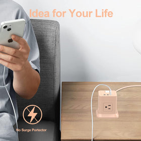 FDTEK Cube Power Strip in pink adds color to your desk setup while powering devices.