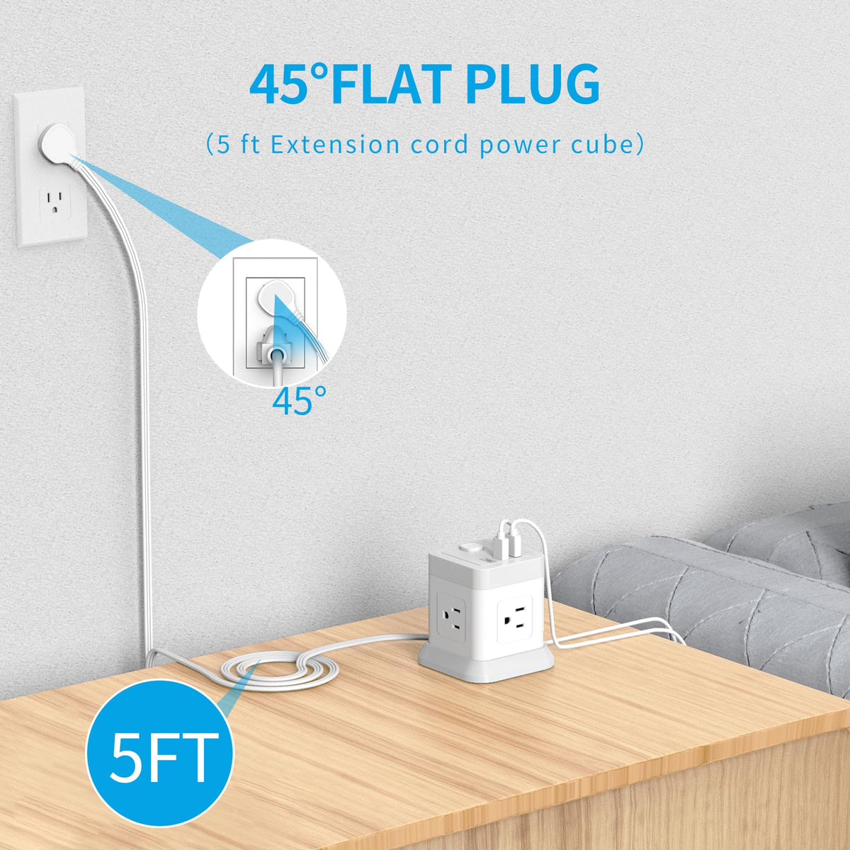 FDTEK Desk-friendly power hub with rotating outlets reduces adapter clashes for a cleaner desk.