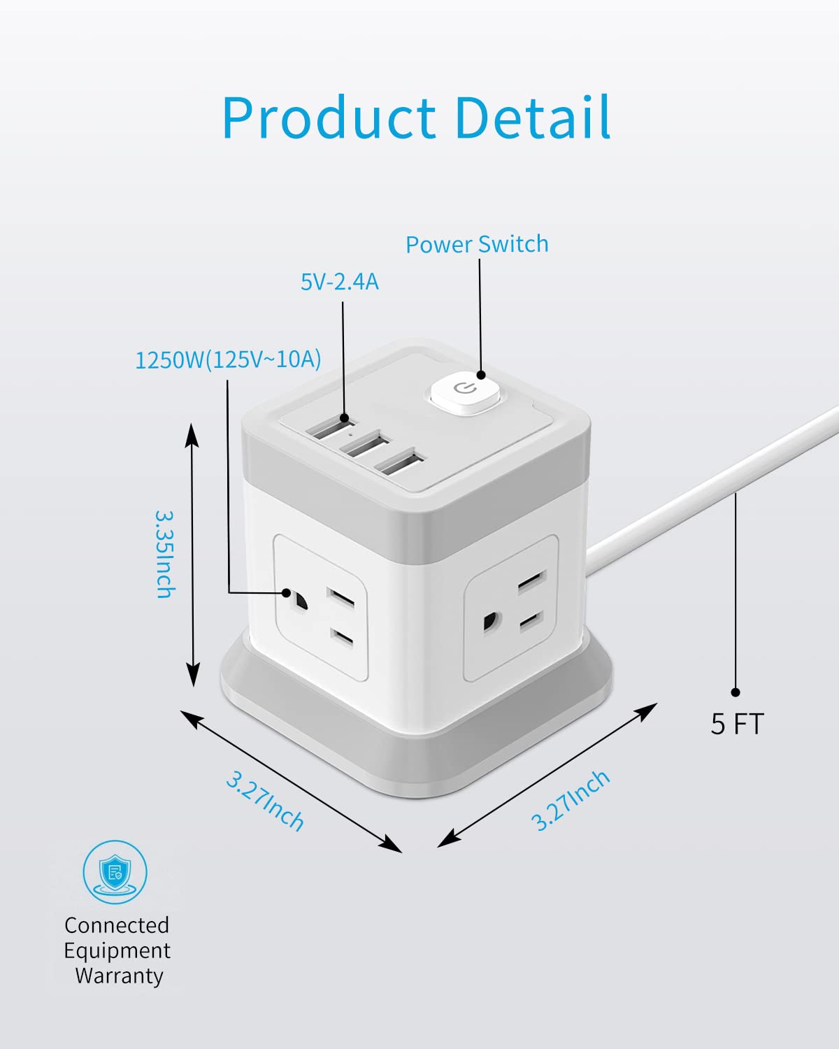 FDTEK Five-foot flat plug extension for behind-the-furniture outlet access.