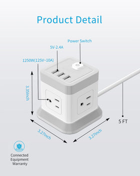 FDTEK Five-foot flat plug extension for behind-the-furniture outlet access.