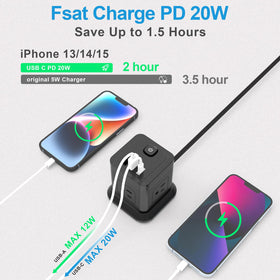 FDTEK Power Cube flat plug and 10 ft cord for flexible reach