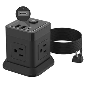 FDTEK Power Cube top view with USB-C ports and outlets for efficient multi-device charging
