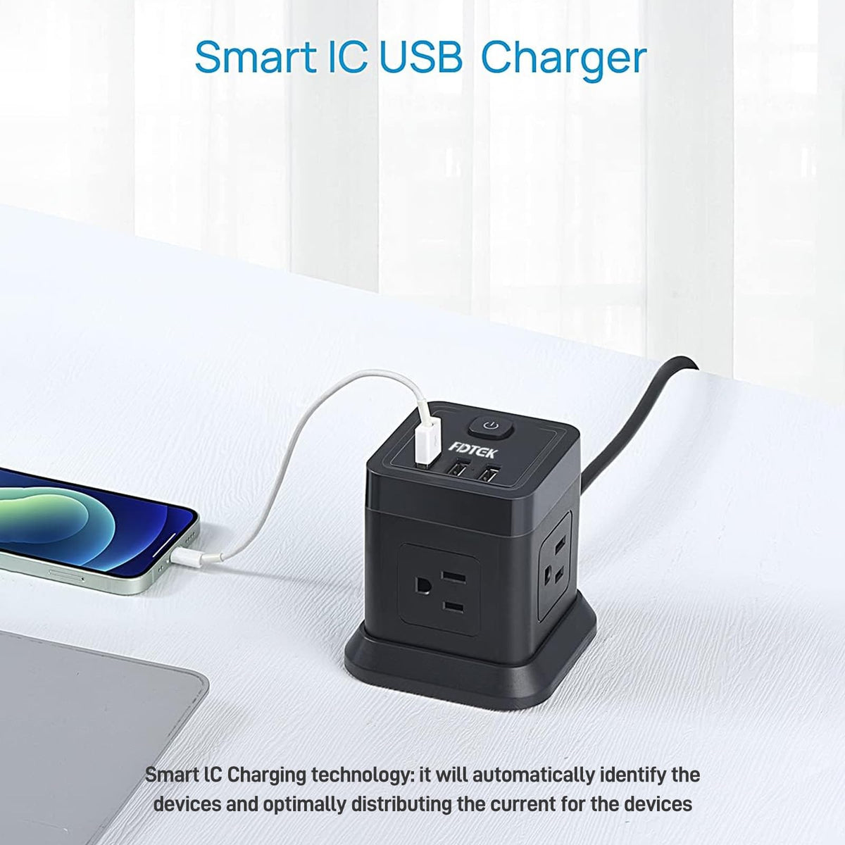 FDTEK power strip compact cube design for travel and home office