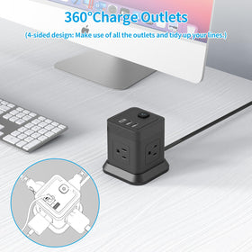 FDTEK power strip flat-plug front view fits tight spaces behind furniture