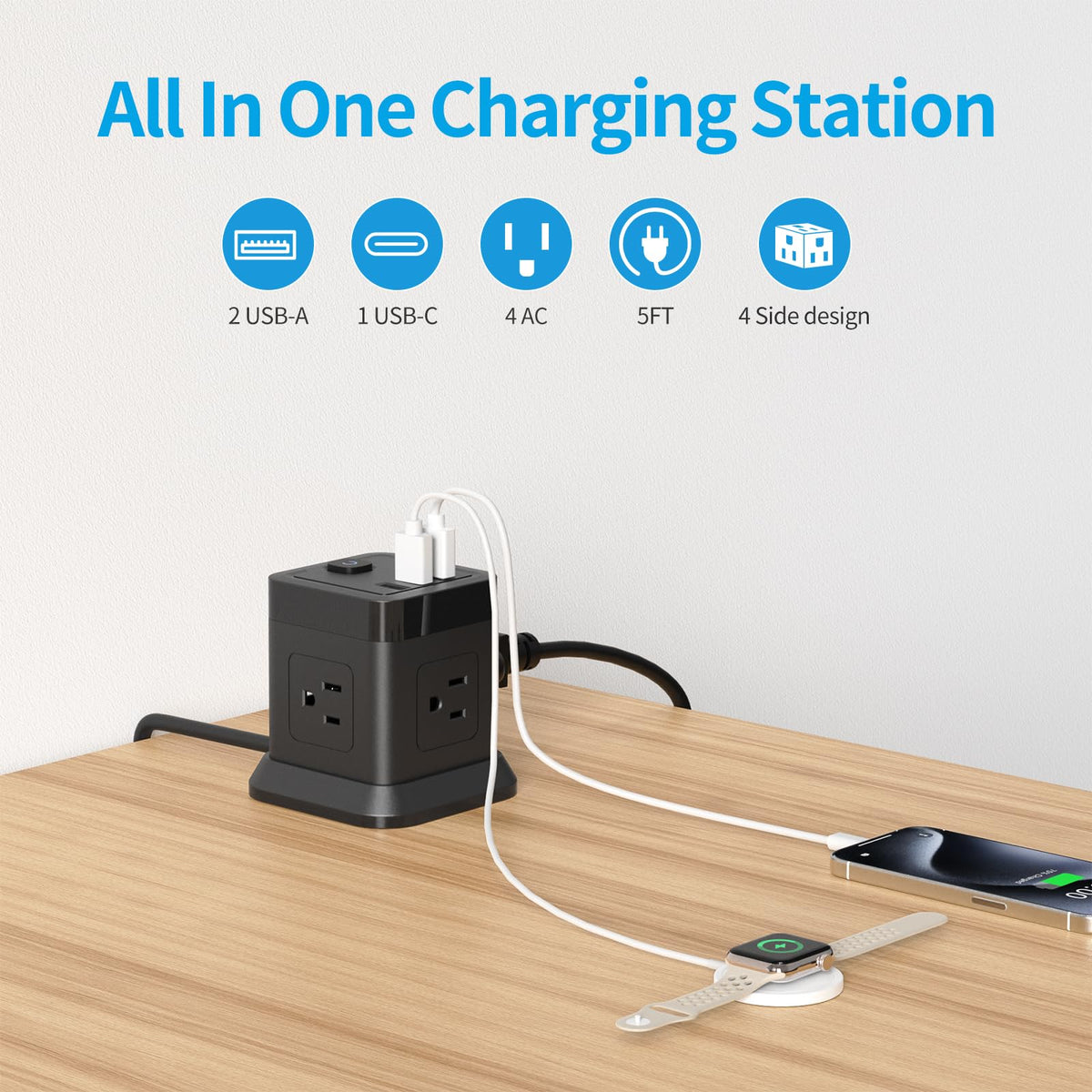 FDTEK power strip showing USB charging ports and smart distribution
