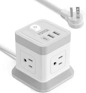 FDTEK power strip with USB-C and four outlets powers multiple devices efficiently.