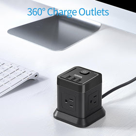 FDTEK power strip next to smartphone showing scale and long 15 ft reach