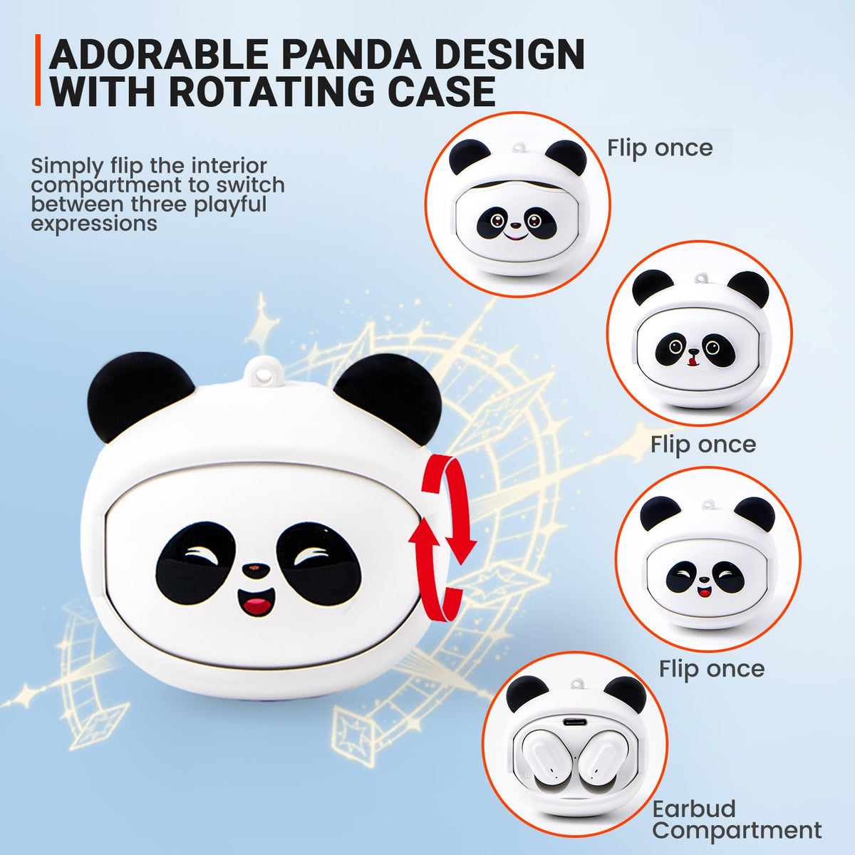 FEFURS Panda earbuds with adorable panda design for kids' daily listening.