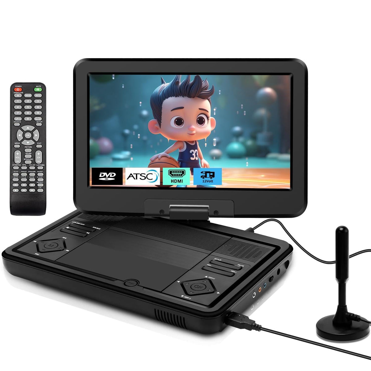 Feihe 12.5-inch portable TV/DVD front view for versatile on-the-go entertainment